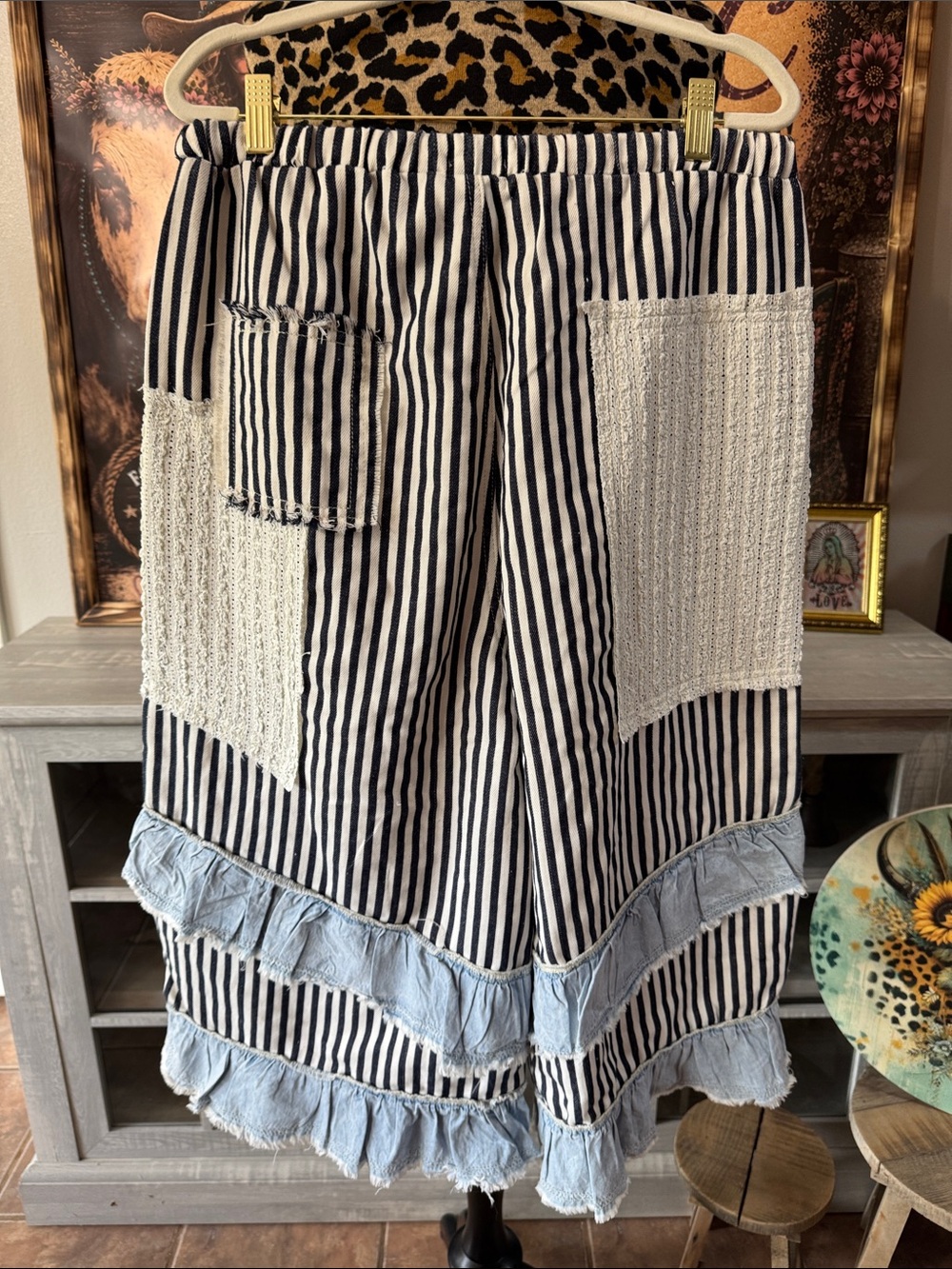 POL Striped Black & White Casual Cotton Capris with Lace Drawstring Sz Lg - Picture 5 of 10